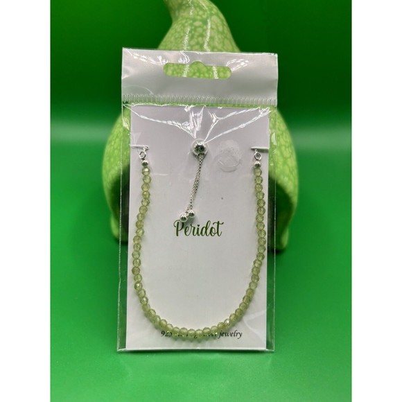 NWT 925 Sterling Silver Faceted Peridot Tennis Link Adjustable Bracelet 6-9.5" - Picture 1 of 4